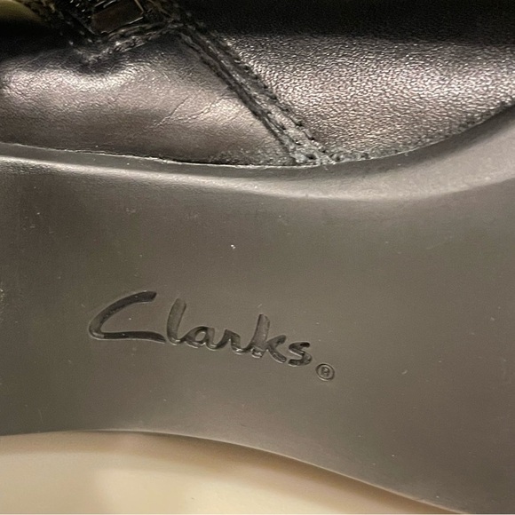Clarks Black Leather Side Zip Ankle Boots With Buckle Detail - Picture 13 of 16